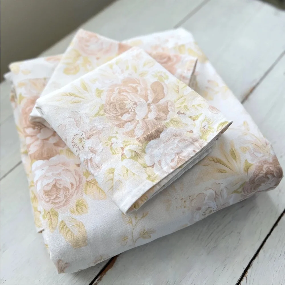 Pottery Barn Hayden Floral Linen Blend FULL/QUEEN Duvet Neutral & 2 Std. Shams